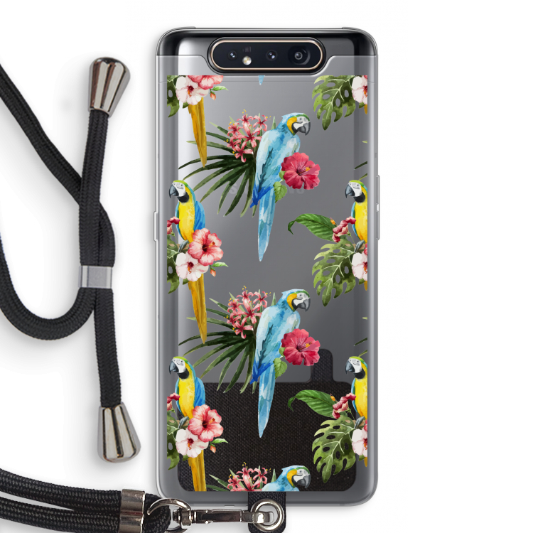 Kleurrijke papegaaien: Samsung Galaxy A80 Transparant Hoesje met koord