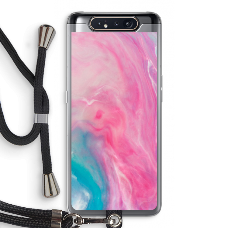 Roze explosie: Samsung Galaxy A80 Transparant Hoesje met koord