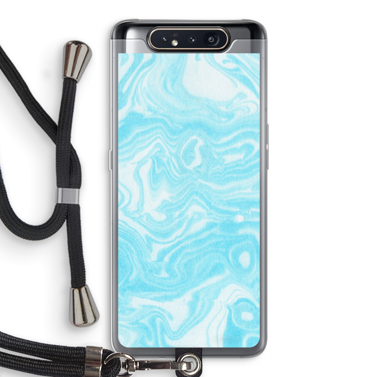 Waterverf blauw: Samsung Galaxy A80 Transparant Hoesje met koord