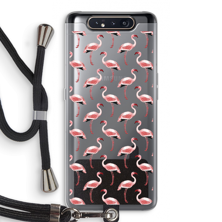 Flamingoprint groen: Samsung Galaxy A80 Transparant Hoesje met koord