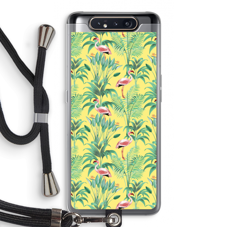 Flamingo party: Samsung Galaxy A80 Transparant Hoesje met koord