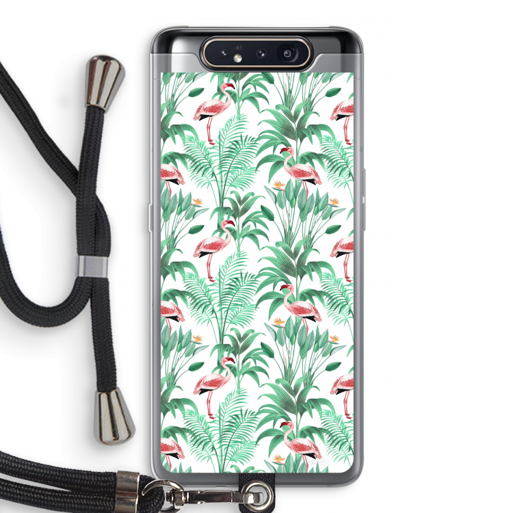 Flamingo bladeren: Samsung Galaxy A80 Transparant Hoesje met koord