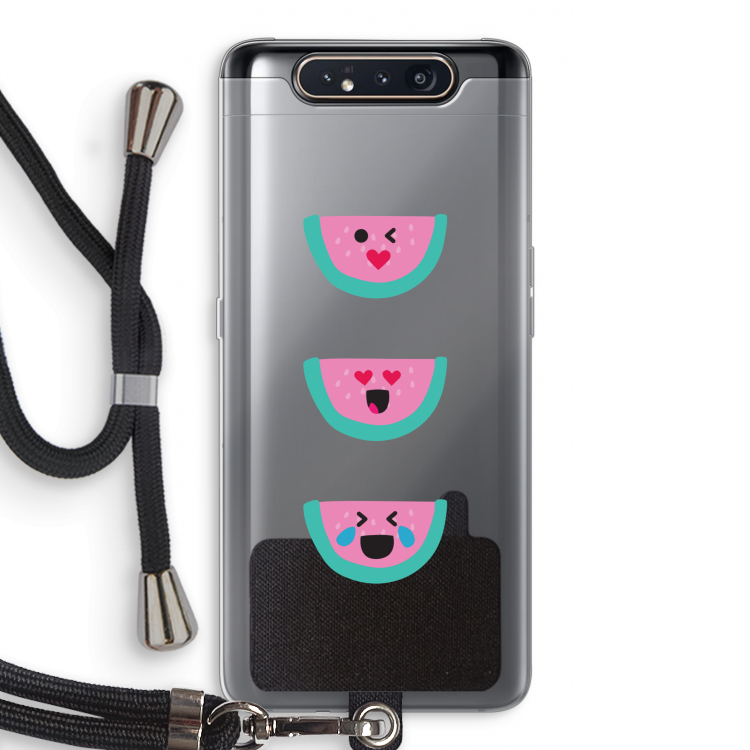 Smiley watermeloen: Samsung Galaxy A80 Transparant Hoesje met koord