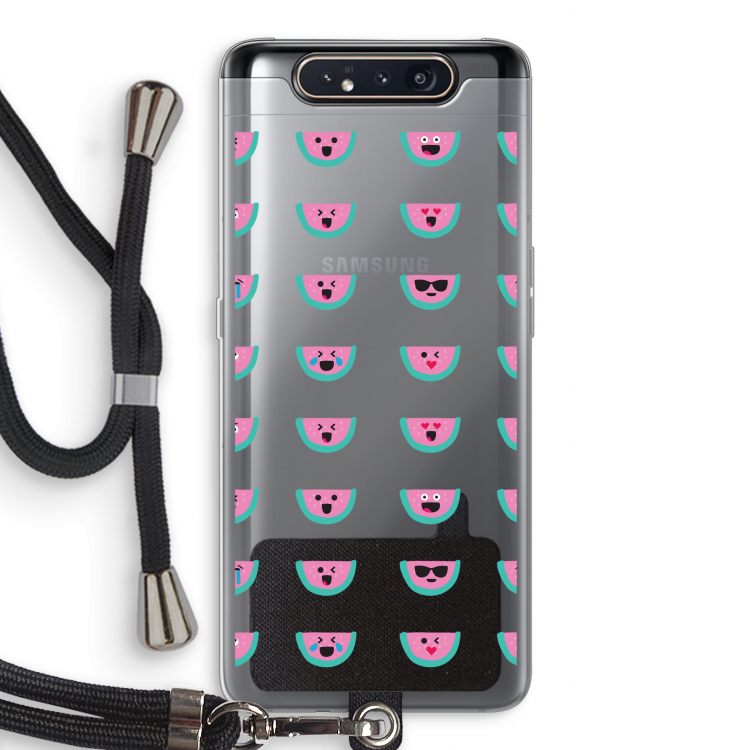 Smiley watermeloenprint: Samsung Galaxy A80 Transparant Hoesje met koord