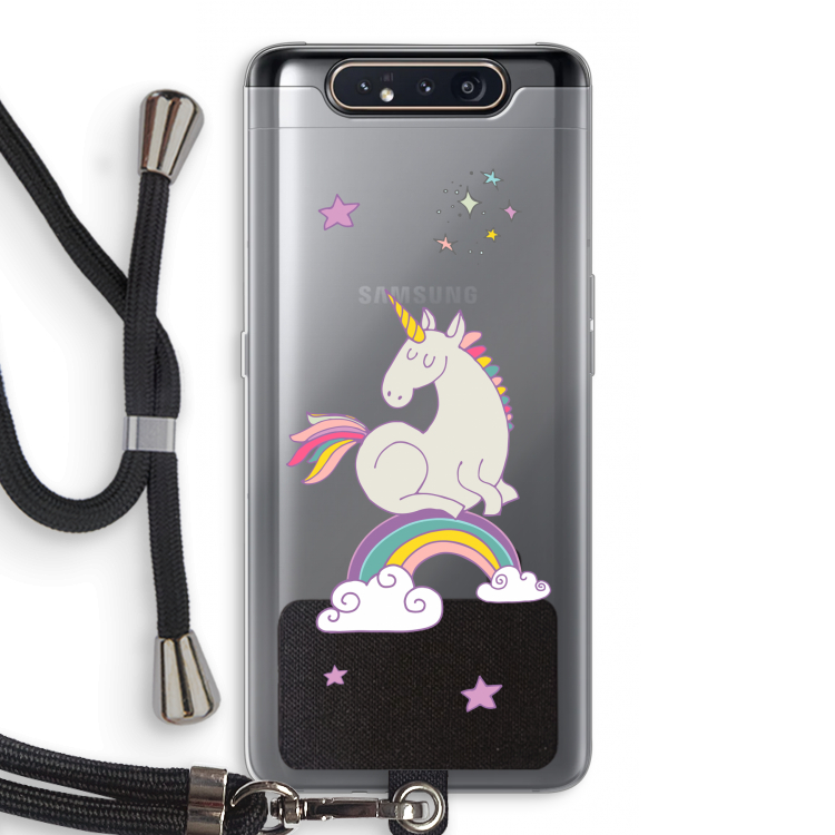 Regenboog eenhoorn: Samsung Galaxy A80 Transparant Hoesje met koord