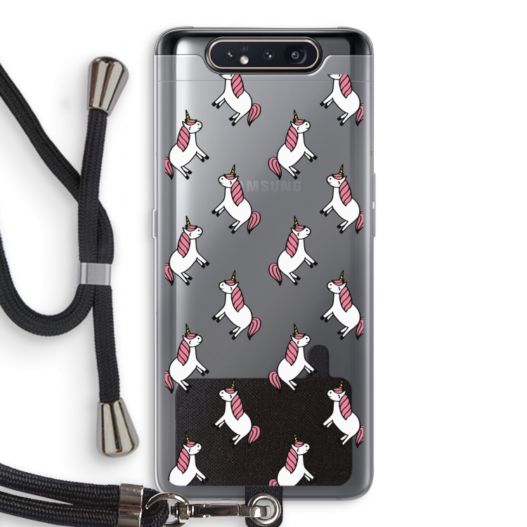 Eenhoorns overal: Samsung Galaxy A80 Transparant Hoesje met koord