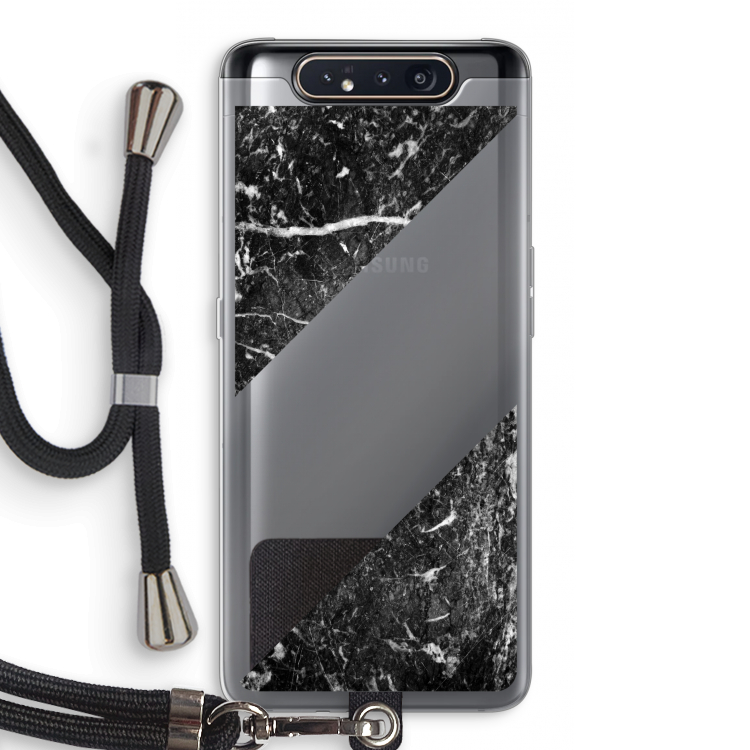 Zwart marmer: Samsung Galaxy A80 Transparant Hoesje met koord