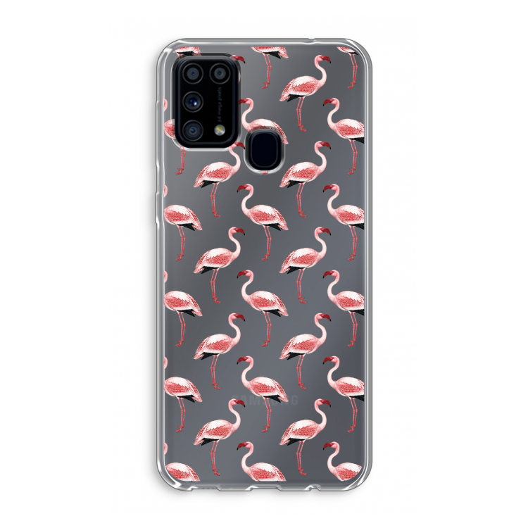 Flamingoprint groen: Samsung Galaxy M31 Transparant Hoesje