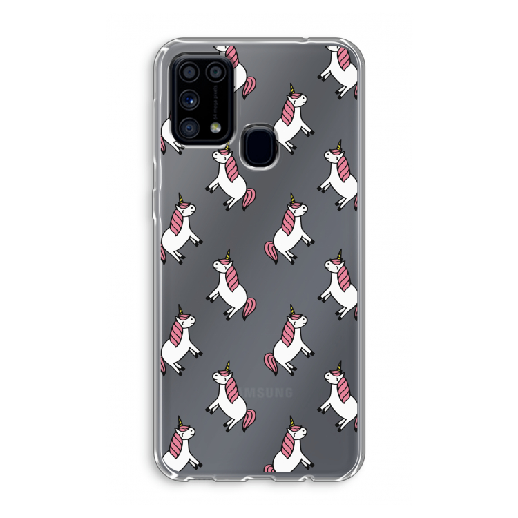 Eenhoorns overal: Samsung Galaxy M31 Transparant Hoesje