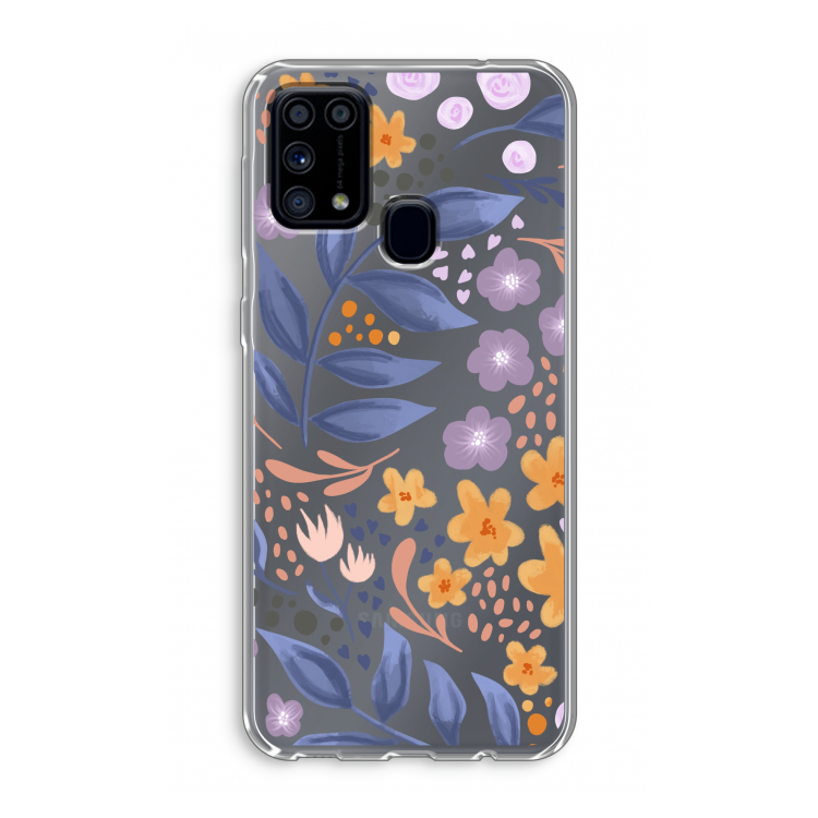Flowers with blue leaves: Samsung Galaxy M31 Transparant Hoesje