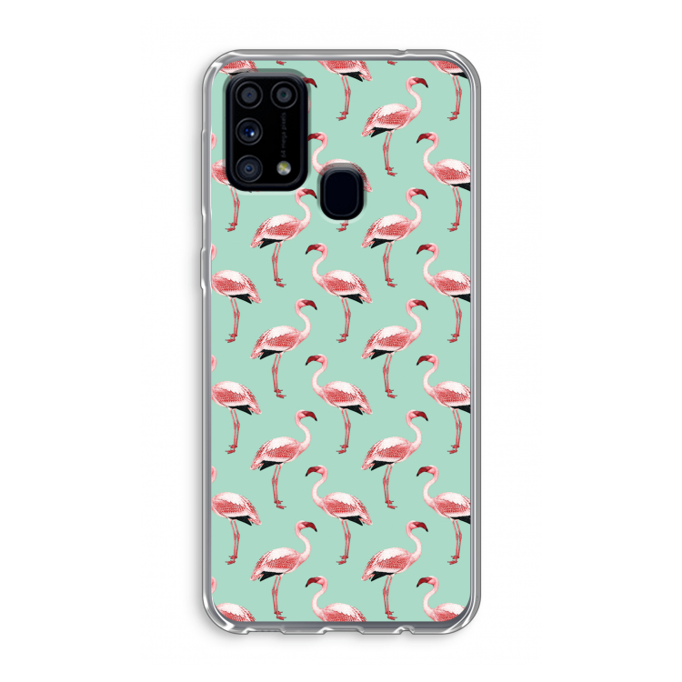 Flamingoprint groen: Samsung Galaxy M31 Transparant Hoesje