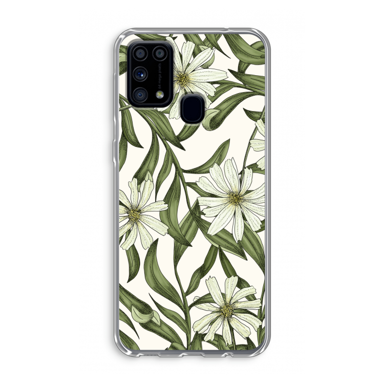 Wit bloemenpatroon: Samsung Galaxy M31 Transparant Hoesje