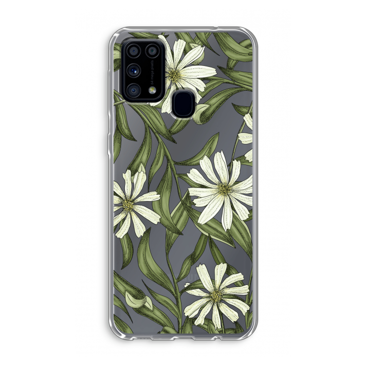 Wit bloemenpatroon: Samsung Galaxy M31 Transparant Hoesje