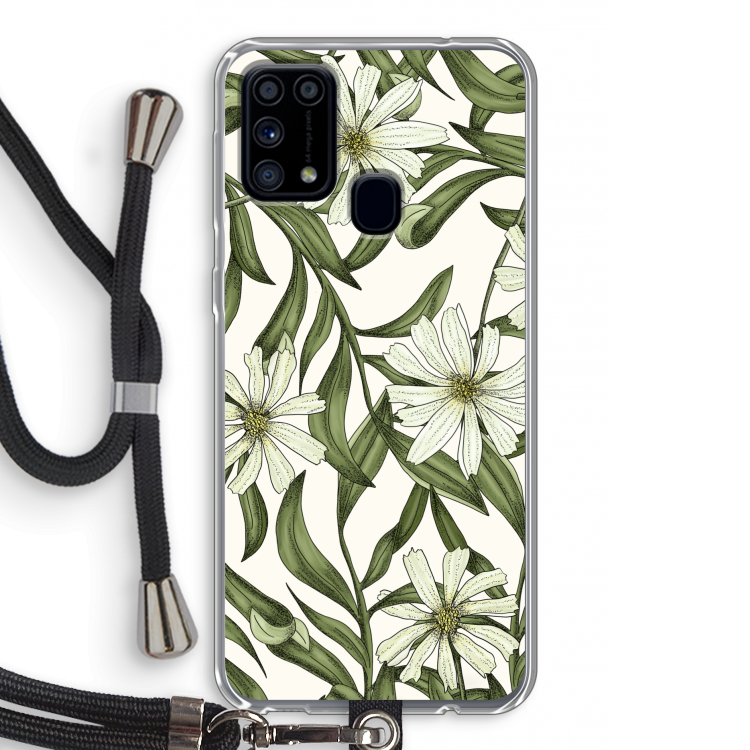 Wit bloemenpatroon: Samsung Galaxy M31 Transparant Hoesje met koord