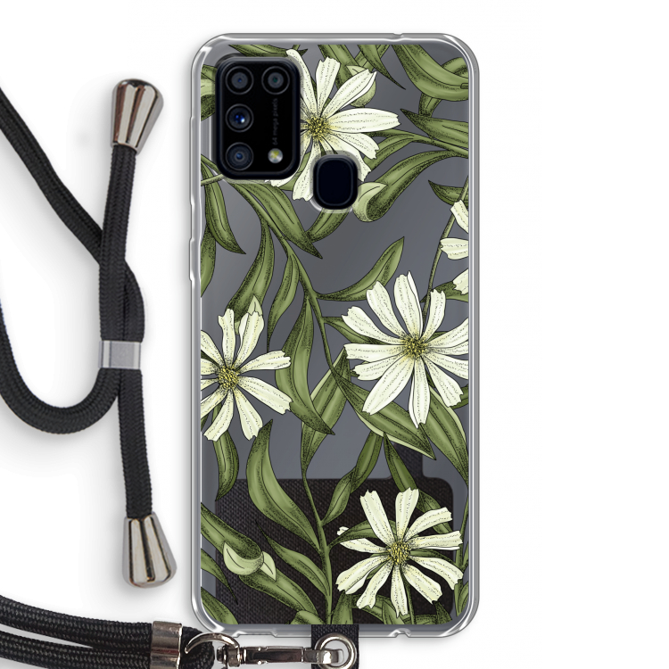 Wit bloemenpatroon: Samsung Galaxy M31 Transparant Hoesje met koord