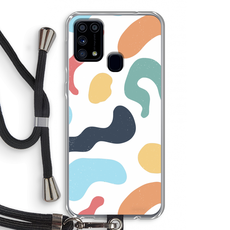 Memphis Shapes Blue: Samsung Galaxy M31 Transparant Hoesje met koord