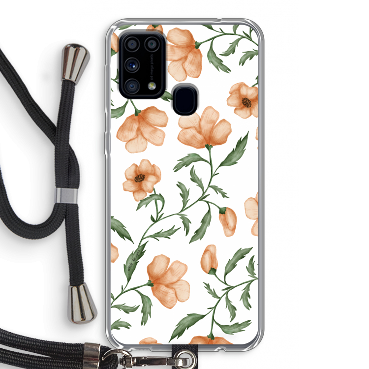 Peachy flowers: Samsung Galaxy M31 Transparant Hoesje met koord