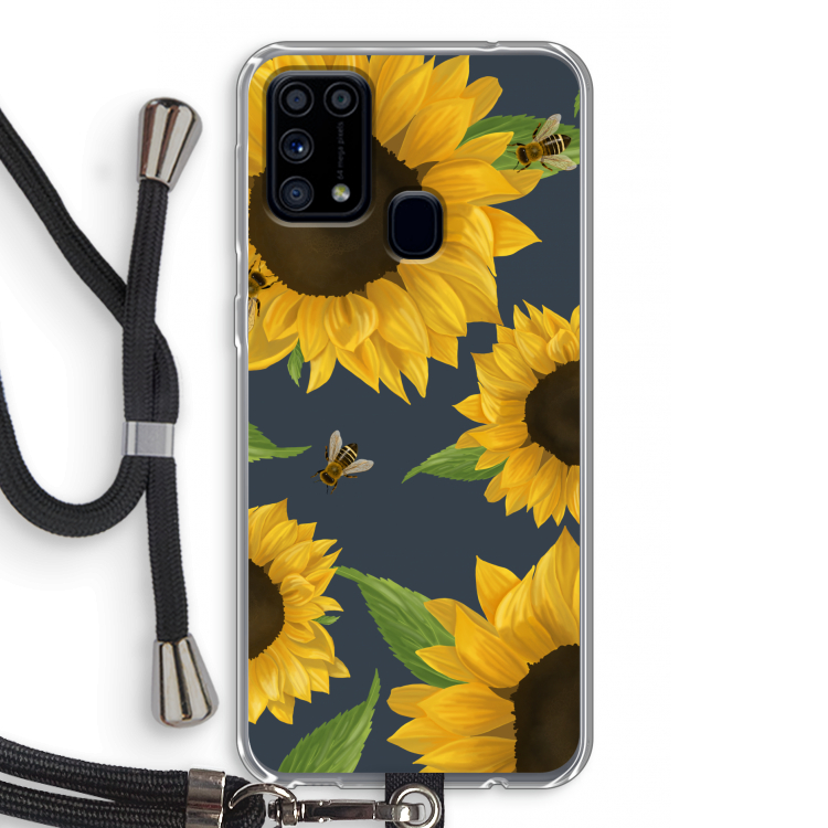 Sunflower and bees: Samsung Galaxy M31 Transparant Hoesje met koord
