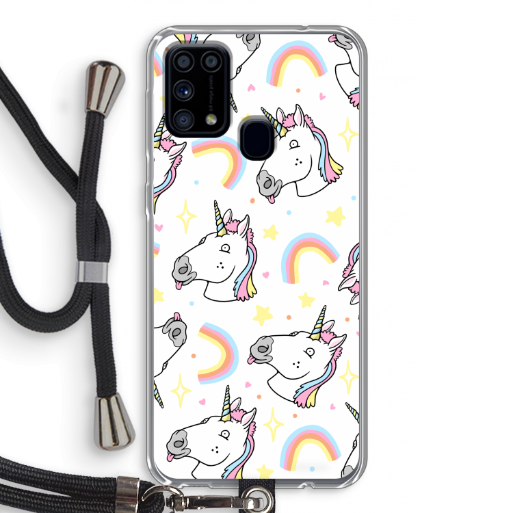 Rainbow Unicorn: Samsung Galaxy M31 Transparant Hoesje met koord
