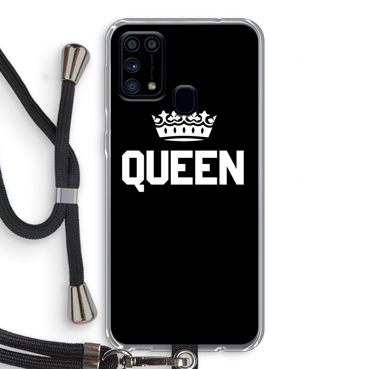 Queen zwart: Samsung Galaxy M31 Transparant Hoesje met koord