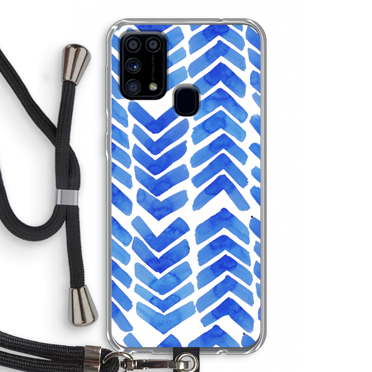 Blauwe pijlen: Samsung Galaxy M31 Transparant Hoesje met koord
