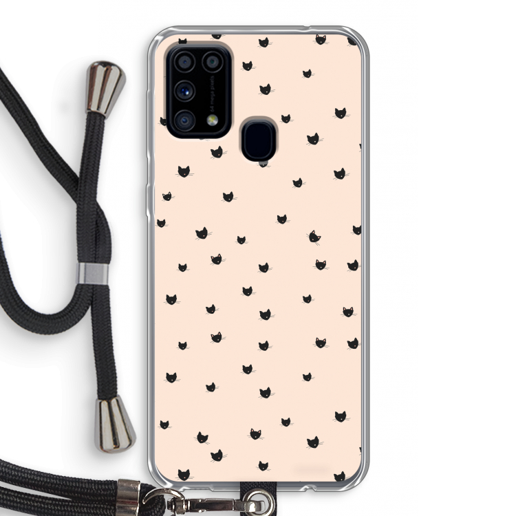 Kleine kattenkopjes: Samsung Galaxy M31 Transparant Hoesje met koord