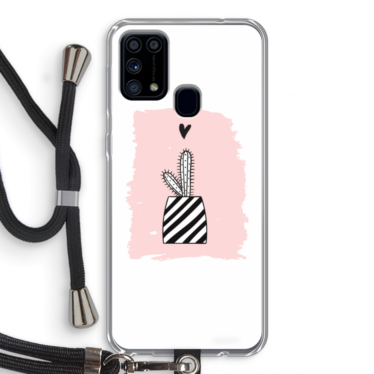 Zwart-wit cactus: Samsung Galaxy M31 Transparant Hoesje met koord