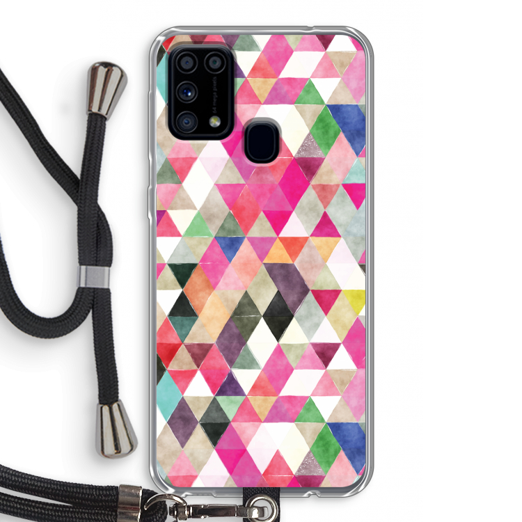 Gekleurde driehoekjes: Samsung Galaxy M31 Transparant Hoesje met koord