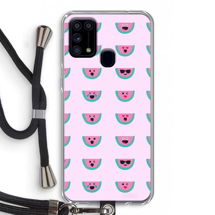 Smiley watermeloenprint: Samsung Galaxy M31 Transparant Hoesje met koord