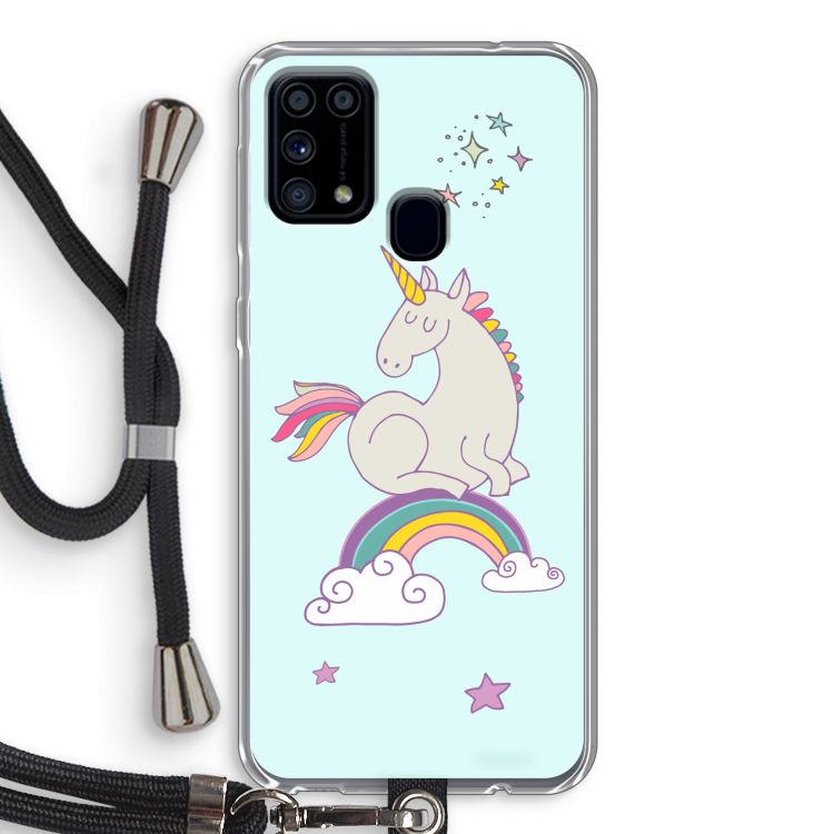 Regenboog eenhoorn: Samsung Galaxy M31 Transparant Hoesje met koord