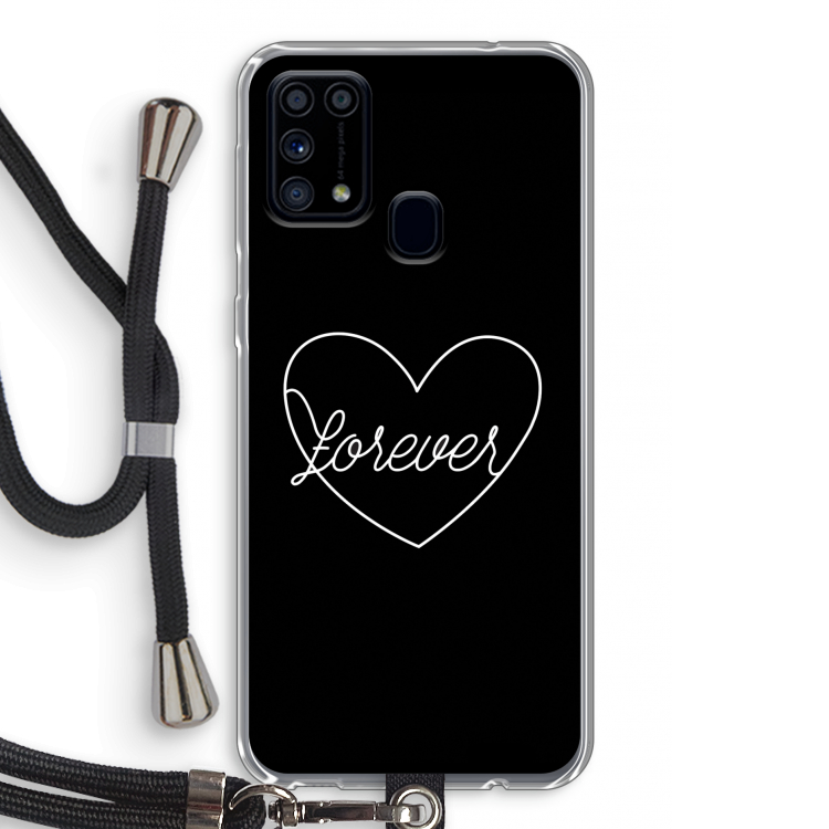 Forever heart black: Samsung Galaxy M31 Transparant Hoesje met koord