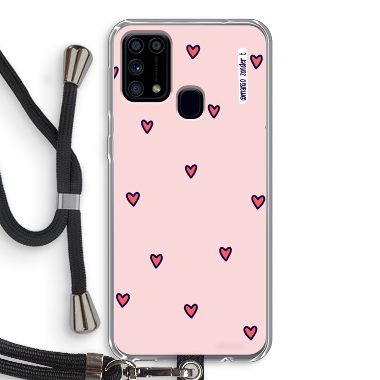 Hartjes: Samsung Galaxy M31 Transparant Hoesje met koord