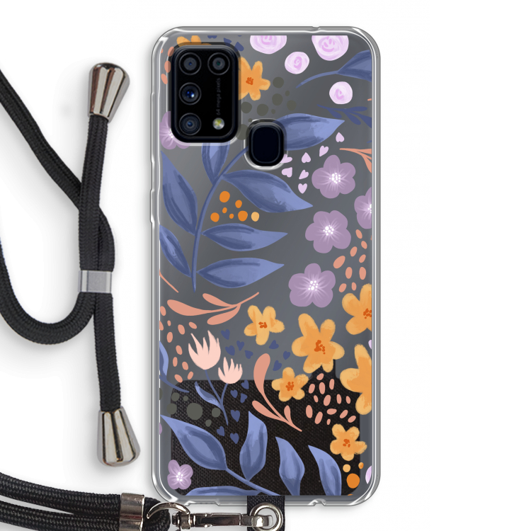 Flowers with blue leaves: Samsung Galaxy M31 Transparant Hoesje met koord