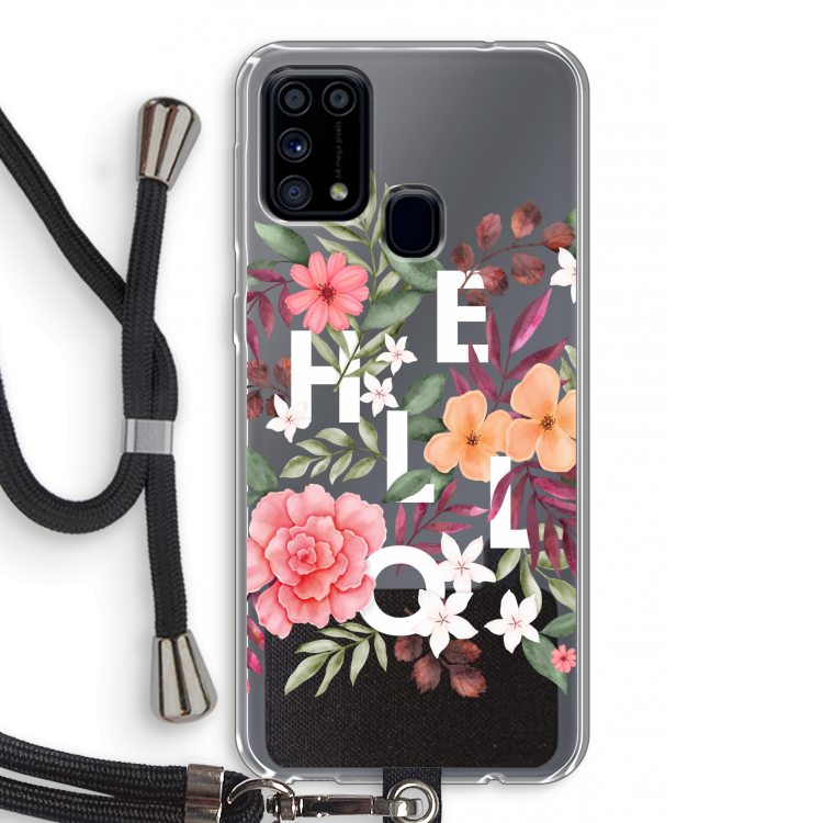 Hello in flowers: Samsung Galaxy M31 Transparant Hoesje met koord