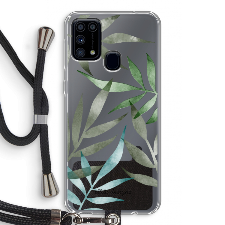 Tropical watercolor leaves: Samsung Galaxy M31 Transparant Hoesje met koord