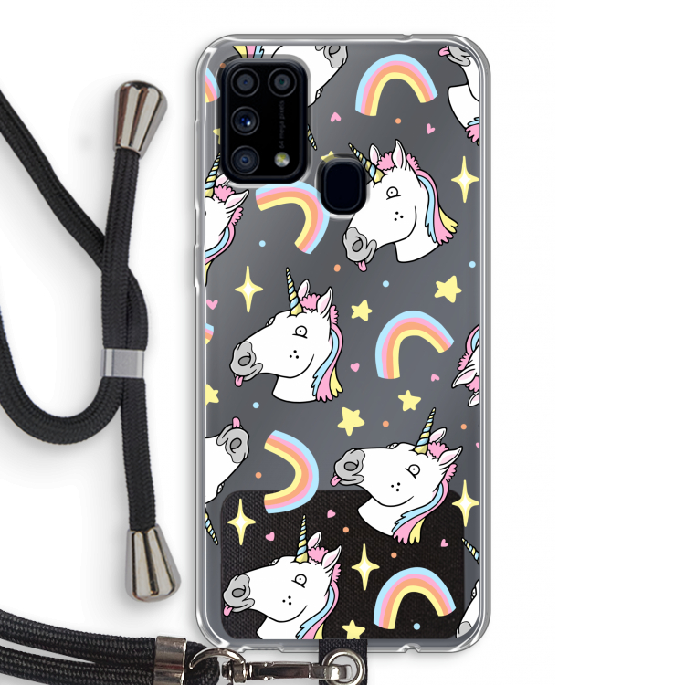Rainbow Unicorn: Samsung Galaxy M31 Transparant Hoesje met koord