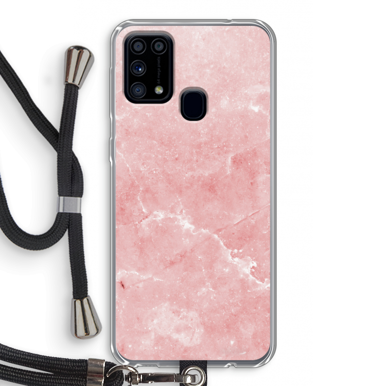 Roze marmer: Samsung Galaxy M31 Transparant Hoesje met koord