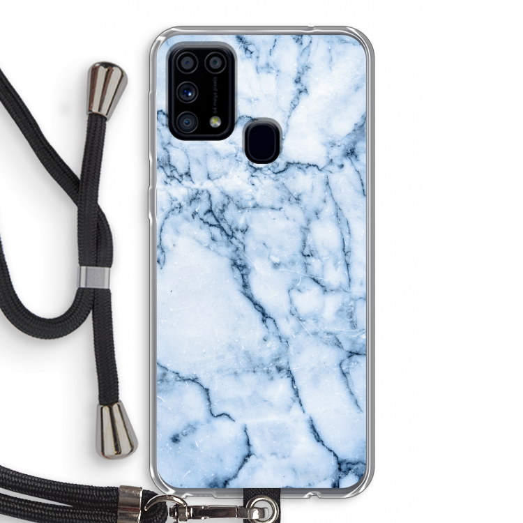 Blauw marmer: Samsung Galaxy M31 Transparant Hoesje met koord