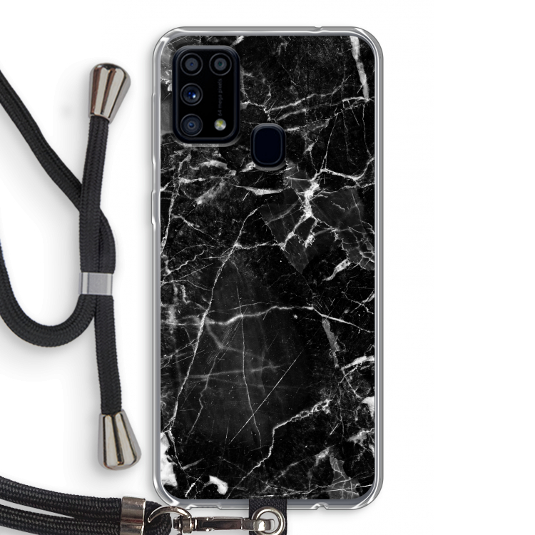 Zwart Marmer 2: Samsung Galaxy M31 Transparant Hoesje met koord