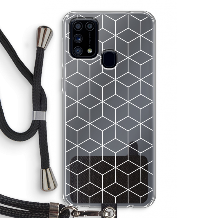 Zwart-witte kubussen: Samsung Galaxy M31 Transparant Hoesje met koord