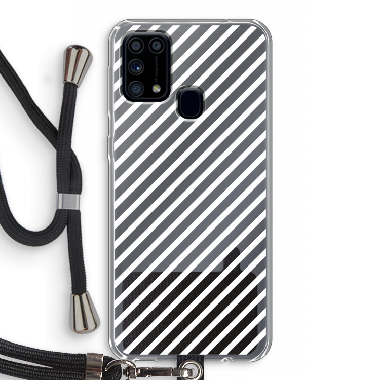 Strepen zwart-wit: Samsung Galaxy M31 Transparant Hoesje met koord