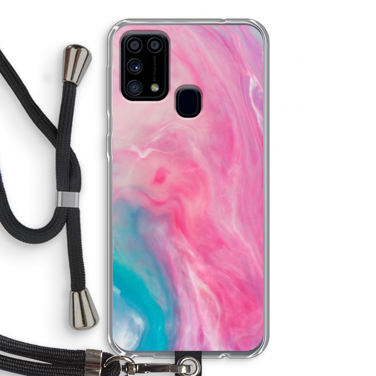 Roze explosie: Samsung Galaxy M31 Transparant Hoesje met koord