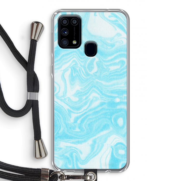 Waterverf blauw: Samsung Galaxy M31 Transparant Hoesje met koord