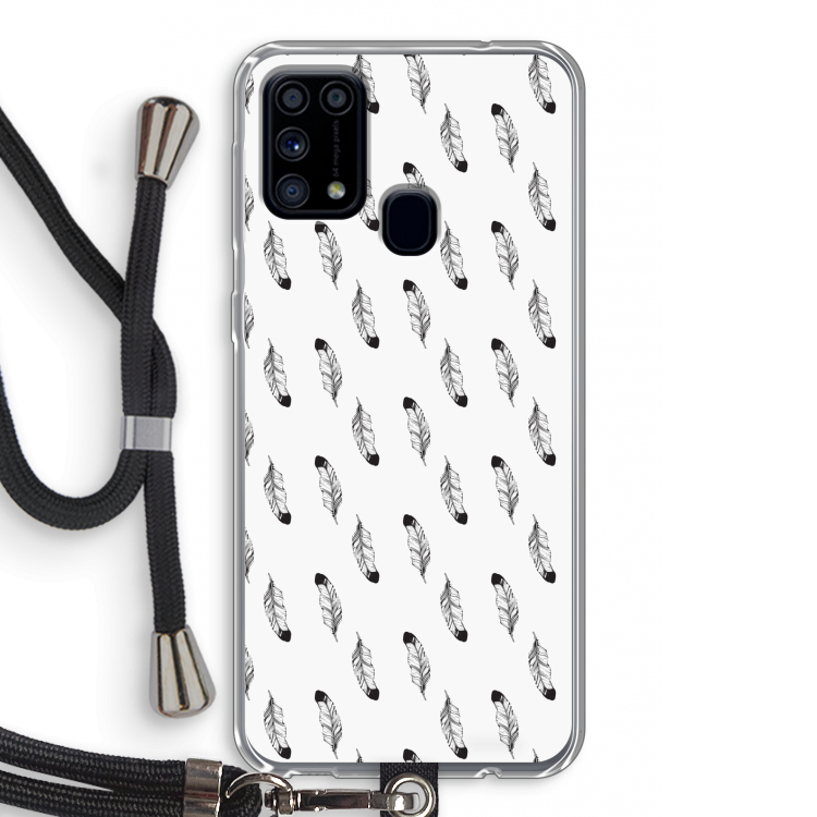 Pluimen: Samsung Galaxy M31 Transparant Hoesje met koord