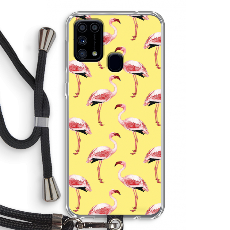 Flamingo's geel: Samsung Galaxy M31 Transparant Hoesje met koord