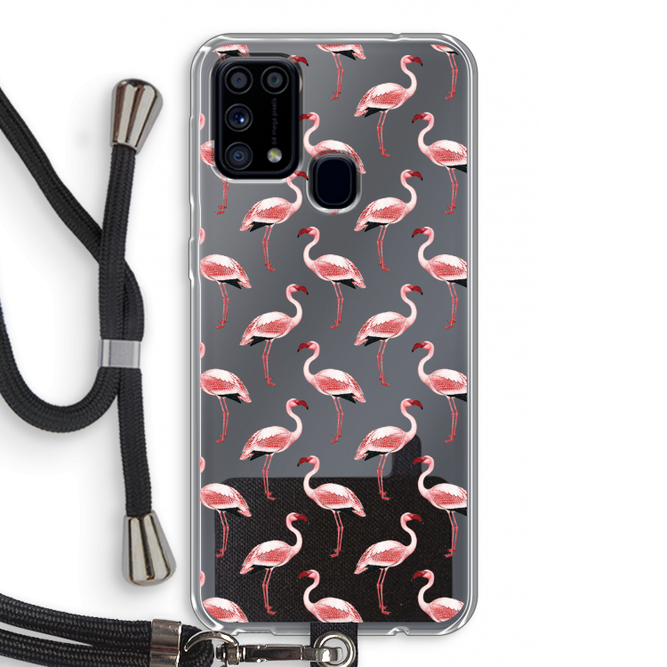 Flamingoprint groen: Samsung Galaxy M31 Transparant Hoesje met koord