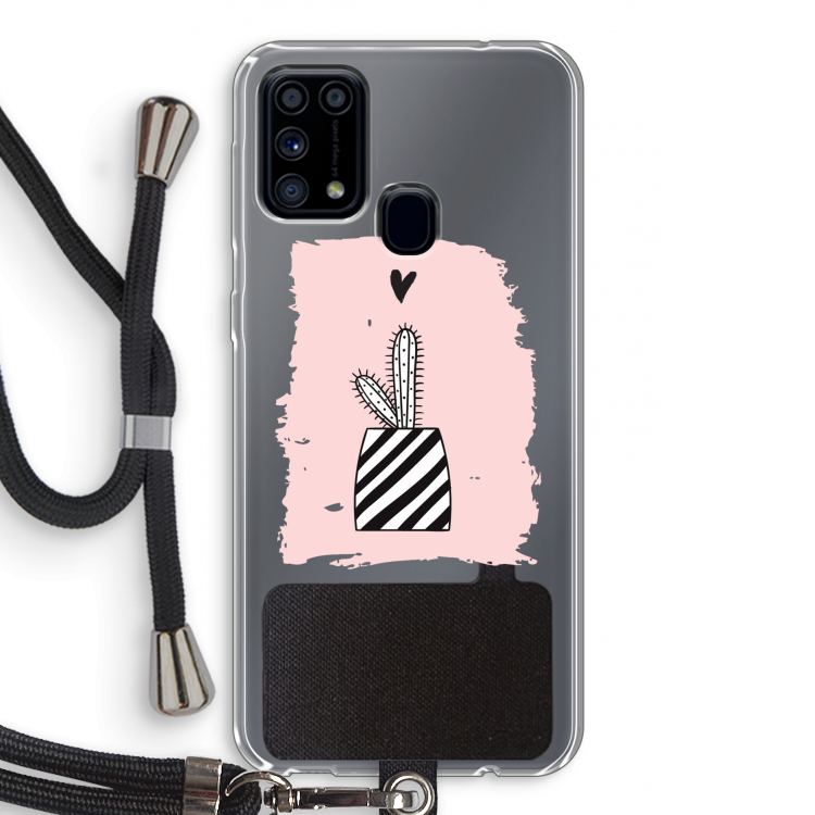 Zwart-wit cactus: Samsung Galaxy M31 Transparant Hoesje met koord