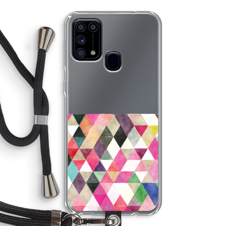 Gekleurde driehoekjes: Samsung Galaxy M31 Transparant Hoesje met koord