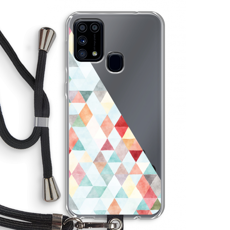 Gekleurde driehoekjes pastel: Samsung Galaxy M31 Transparant Hoesje met koord