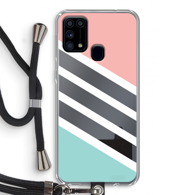 Strepen pastel: Samsung Galaxy M31 Transparant Hoesje met koord